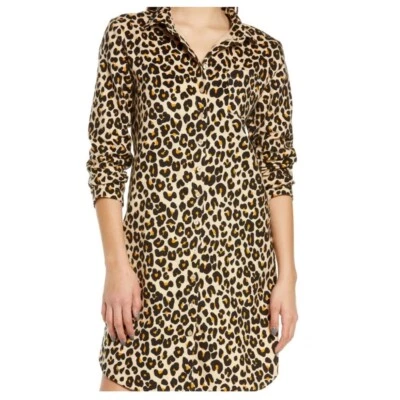 NORDSTROM COTTON FLANNEL SLEEP SHIRT TAN SHORE LEOPARD SIZE SMALL NWOT - Image 1 of 2