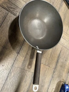 Commercial Aluminum Cookware 10.75" Flat Bottom Wok G165 HC Wood Handle RARE~ - Picture 1 of 18