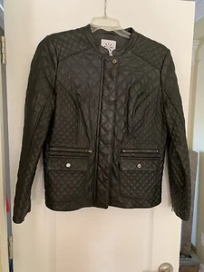 Isaac Mizrahi Lamb Leather Mixed Quilted Jacket Black 14, A286123 - Picture 1 of 12