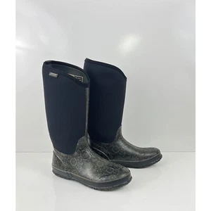 Bogs Boots Womens  size 11 Black  Floral Waterproof Rubber Neo Tech - Picture 1 of 9