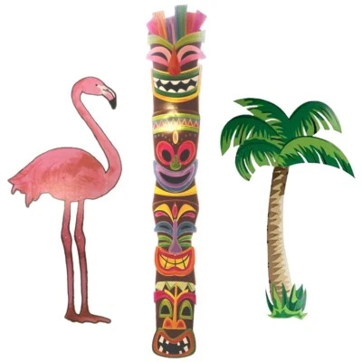 3-5ft SET-Jointed Cutout PALMTREE-FLAMINGO-TIKI Luau Graduation Party Decoration - Image 1 of 4