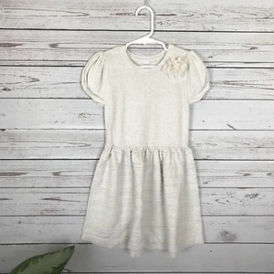 Girls 5T Silver Gold Speckled Gray Dress White Flower - Picture 1 of 6