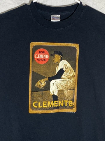 Pittsburgh Pirates Roberto Clemente T-Shirt Mens Medium Black Double Sided Topps Cover