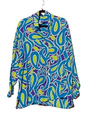 Mujer 1X Diane Von Furstenberg Artable Paisley Azul Verde Púrpura Paisley Seda Foto 1 de 4