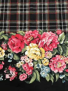 Vtg Daisy Kingdom Patricia Plaid Fabric 1 1/4 Floral Black Border Crafts Sewing - Picture 1 of 9