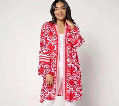 Dennis Basso Estampado Rayón Crepé Topper Mujer XXS Rojo Blanco Bohemio Hippie NUEVO Foto 1 de 4