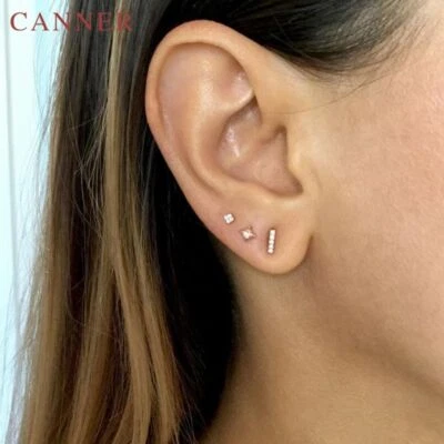 Mini Zircon Stud Earrings - 925 Sterling Silver Charm Earring Jewelry 3PCS/Set - Image 1 of 4