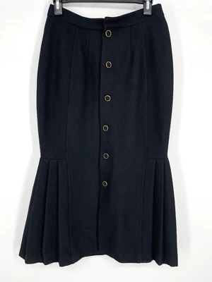 Falda Midi Y2K Vintage Sirena Peplum Forrada Negra Cola de Pescado Botón Delantero Años 90 Foto 1 de 4