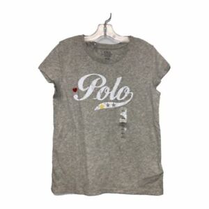 Polo Ralph Lauren GREY HEATHER Girl's S/S T-Shirt, US Medium (8-10)