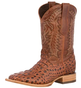 Stivali da cowboy western da uomo in vera pelle motivo coccodrillo stivali quadrati cognac - Foto 1 di 5