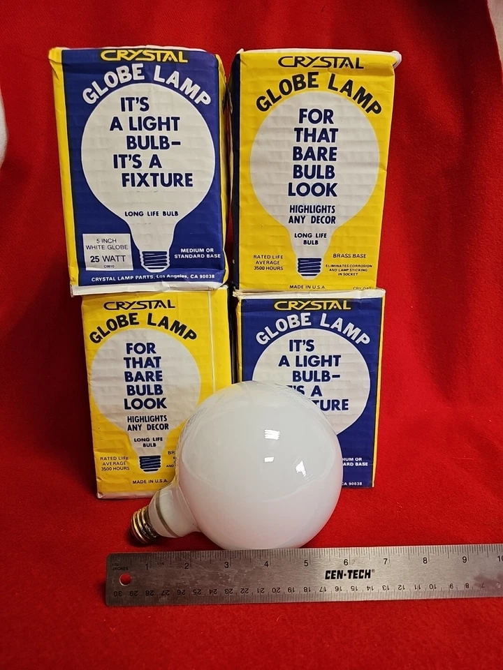 Vtg 4pc-NOS GLOBE CRYSTAL 120-Volt 25Watt G40 Medium Base Light Bulb, BALL, FAN  - Image 1 of 4