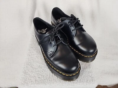 NOVAS Botas Plataforma Dr Doc Martens 1461 Quad Feminina Tamanho 9 Preto Couro Liso - Imagem 1 de 4