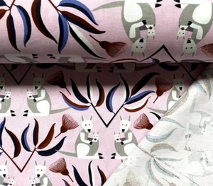 Baumwollstoff Meterware mit niedlichen australischen Kängurus auf zartem Rosa - Bild 1 von 3