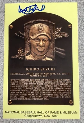 Ichiro Suzuki Signed Gold HOF Plaque Postcard Yellow Mariners Autograph JSA - Image 1 of 3