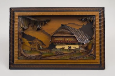 Vintage German Black Forest Wood Carved Landscape Lodge Wall Hanging Art – 15 ¾” - Image 1 of 4