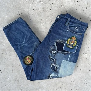 Polo Ralph Lauren Jeans Astor Slim Boyfriend Patchwork Distressed Crest Sz 32 - Picture 1 of 7
