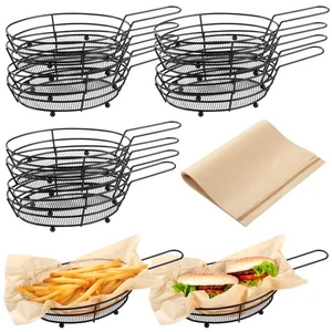 12 Pack French Fries Baskets, Black Iron Serving Baskets with Handles, Oval M... - Foto 1 di 7