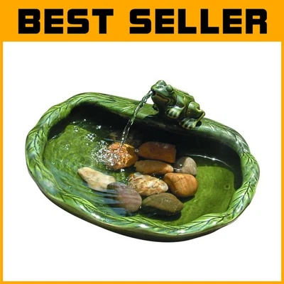 Solar Frog Water Feature, Green Glazed Ceramic - Image 1 of 4