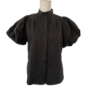 FRAME Damen Plissee Puffärmel Knopfleiste Bluse Top Größe S Schwarz Capsule - Bild 1 von 8