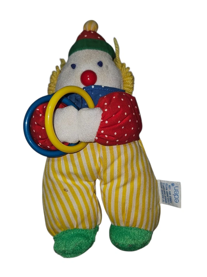 Anillos de sonajero de payaso de peluche Eden Toys de colección de los años 90 juguete para bebé rojo amarillo verde 8,5" Foto 1 de 2