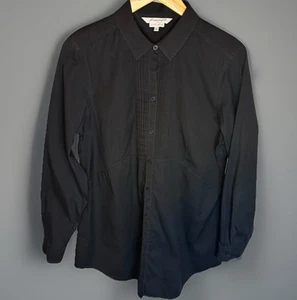 Foxcroft Heritage Non-Iron Button Up Top 12 Black Tunic Stretch Office Career - Picture 1 of 10