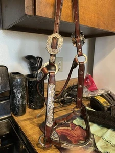 CIRCLE Y LEATHER WESTERN SHOW HALTER with SILVER@@ - Picture 1 of 6