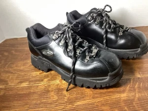Skechers Vintage Chunky Platform Black Leather Shoes Womans Size 7 - Picture 1 of 14