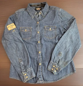 Harley-Davidson Women’s Denim Shirt Med Long Sleeve Pearl Button Up Biker Casual - Picture 1 of 14