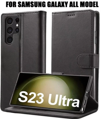 Leather Wallet Case for Samsung S24 S23 S25 Ultra S22 S21 S24FE A14 A35 A15 A16 - Image 1 of 4