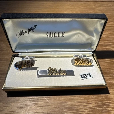 Clip de corbata y gemelos vintage Swank personalizados 'Mike'  Foto 1 de 4