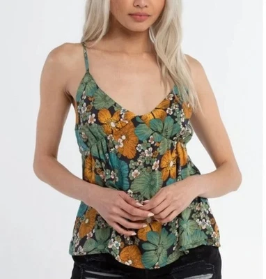 NWT Volcom Size M Cami Tank Top Floral Flowy Back Tie Boho Casual Beachy - Image 1 of 4