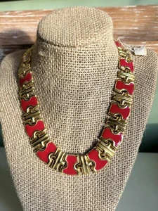 Vintage Gold & rote Emaille Halskette 17 Zoll - Bild 1 von 3