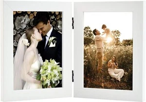 5x7 Double Picture Frame Vertical Hinged 2 Openings Folding Collage Real Glass W - Picture 1 of 8