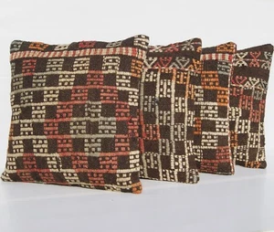 DESIGNER PILLOWS HANDMADE TURKISH KILIM SQUARE WOOL MULTI COLORED AREA RUGS 18" - Picture 1 of 5