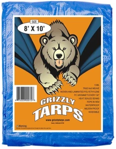 Grizzly Tarps by 8' X 10' Large Multi-Purpose Waterproof Heavy Duty Poly Tarp w - Picture 1 of 12