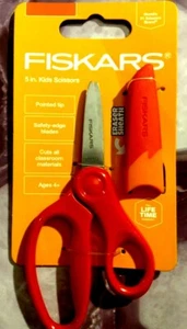 Fiskars Pointed-tip Kids Scissors (5 in.) with Sheath Eraser Red Safety Blades - Picture 1 of 2