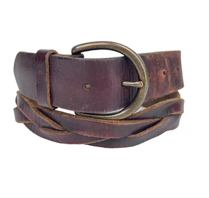 Cinturón De Colección J Crew Para Mujer S Cuero Marrón Trenzado Distress Boho Grunge Hebilla de Latón - Imagen 1 de 8