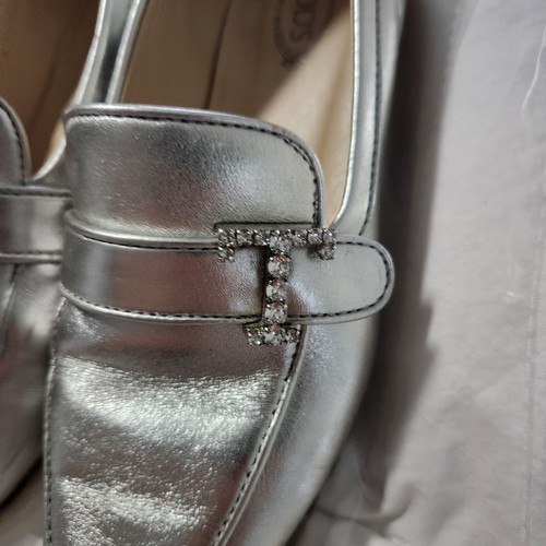 TOD’S scarpe donna tods 37 mocassini argento strass taglia US 7 slip on