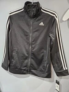 Adidas Jacket Boys Size 14/16 L Black Full Zip Up Track Sweater Kids * - Picture 1 of 7