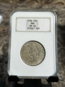 1936 Commemorative *ARKANSAS* Silver Half Dollar 50c NGC MS64 #009 Old FATTY - Picture 1 of 4