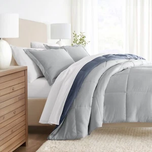 Kaycie Gray Fashion 3PC Reversible Comforter Set - All Season Easy Care Down Alt