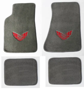 NEW! Carpet Floor Mats 1982-2002 PONTIAC FIREBIRD Embroidered Logo RED set of 4 - Picture 1 of 12