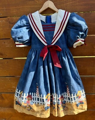 RARO Vestido Vintage Años 90 Daisy Kingdom Manga Abullonada Niñas Talla 4 Sailor Bear II Foto 1 de 4