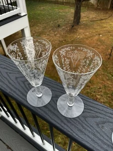 Vintage Pair 2 Cambridge DIANE Etch Iced Tea Glass 7 1/4" Goblets - Picture 1 of 4
