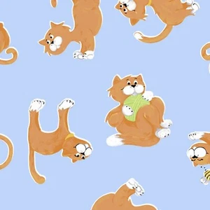 Purrl Cat Play Allover Blue Flannel Cotton Fabric by The Yard - Picture 1 of 1