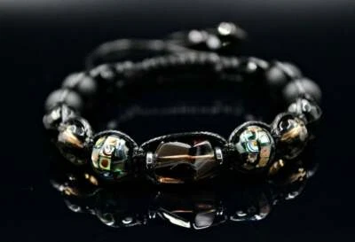 Pulsera de piedras preciosas abulón cuarzo ahumado ágata ónix macramé regalo para hombre Foto 1 de 4