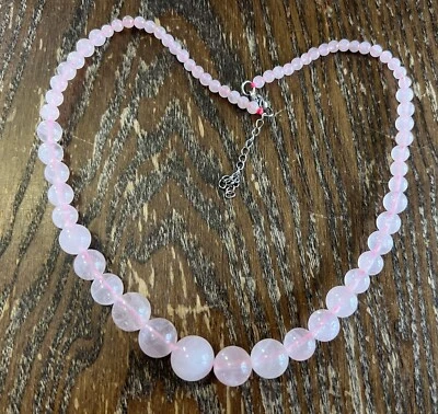 不锈钢粉红色玫瑰石英宝石渐变圆形珠链项链 — 第 1/4 张图片