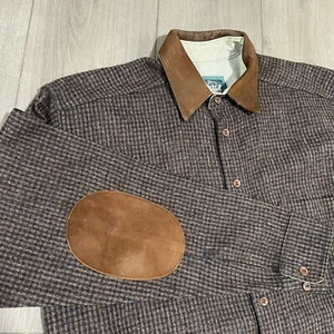 Vtg Woolrich Tweed Birdseye Wool Button Down Shirt Overshirt LG USA Made Brown - Picture 1 of 10