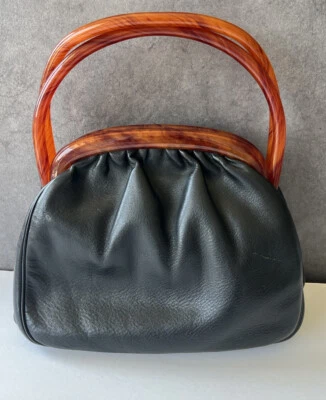 Bolso de mano vintage ETRA cuero Lucite con marco negro Foto 1 de 4
