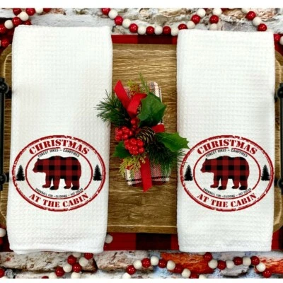 Toallas de té de Navidad, juego de 2, cabina de Navidad, microfibra, idea de regalo de vacaciones Foto 1 de 3